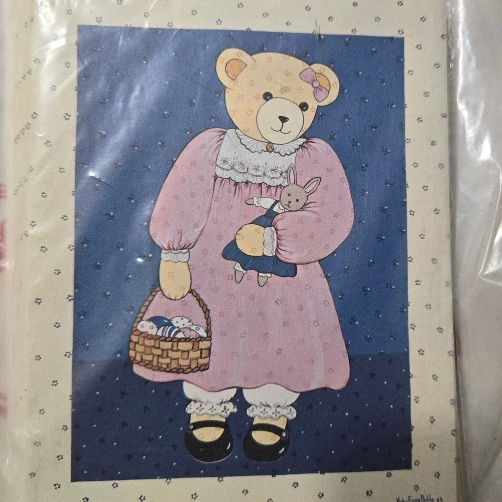 Vintage 90s‎ Teddy Bear Note Card Set of 8 Cottagecore Folk Art Stationery